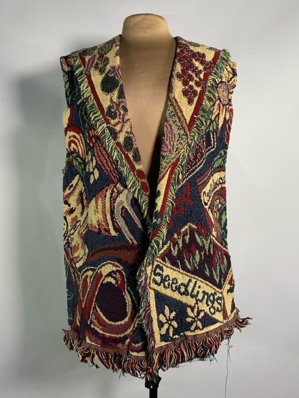 Sugar Street Weavers Tapestry Vest Cottagecore Fringe Duster Vintage